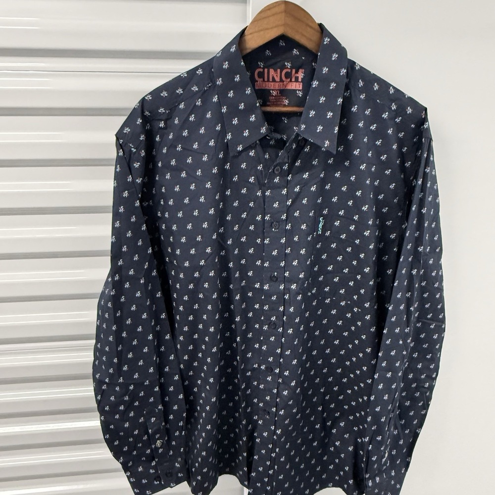 Cinch Modern Fit Western Shirt Mens XL Navy Geometric Button Up